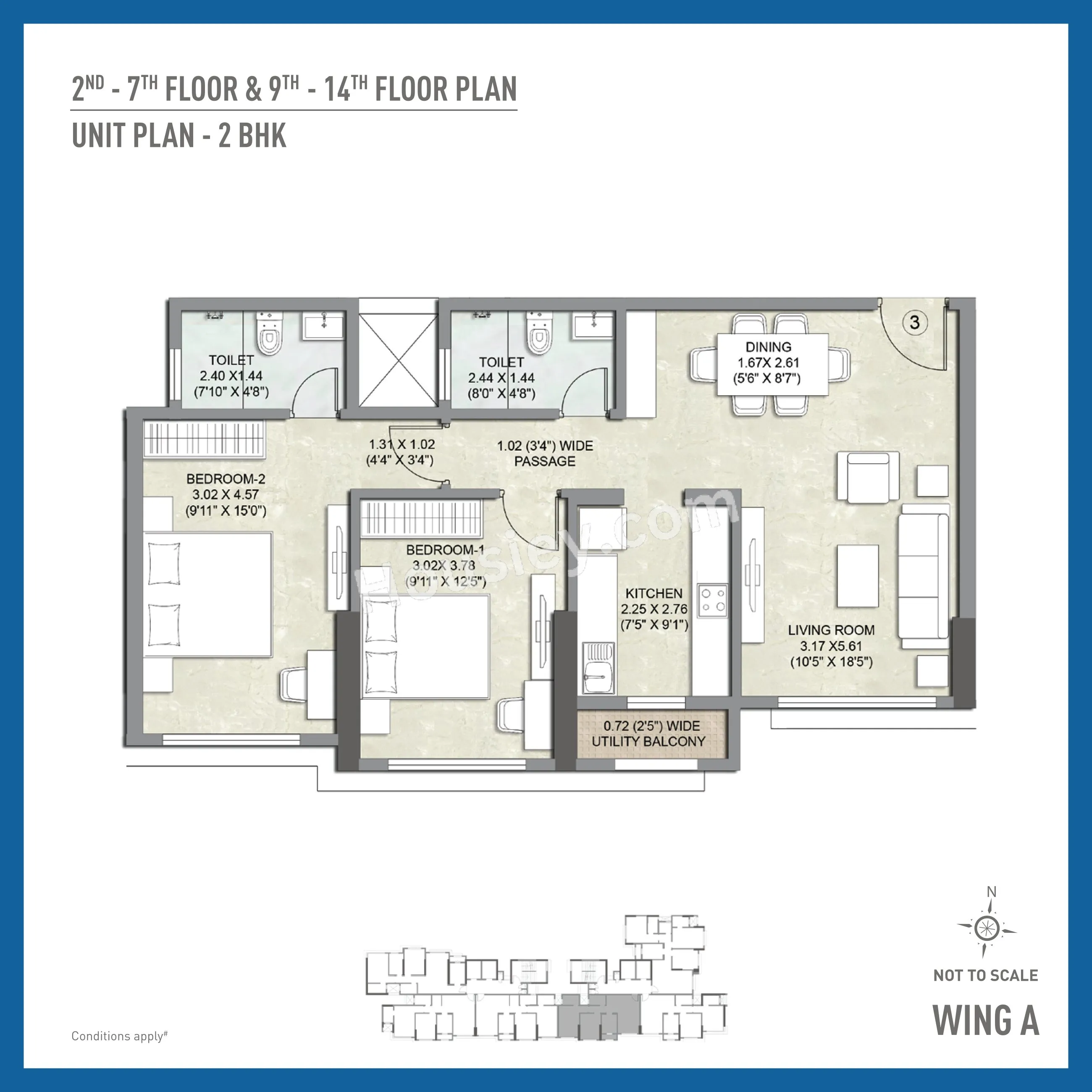 Kalpataru Bliss Unit plan - 752 sq.ft.
